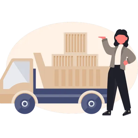 Girl  presenting delivery van  Illustration