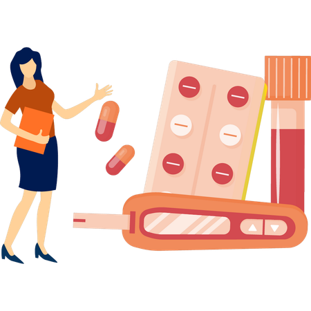 Girl presenting diabetes medicines  Illustration