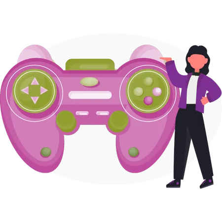 Girl  presenting gaming remote  Illustration