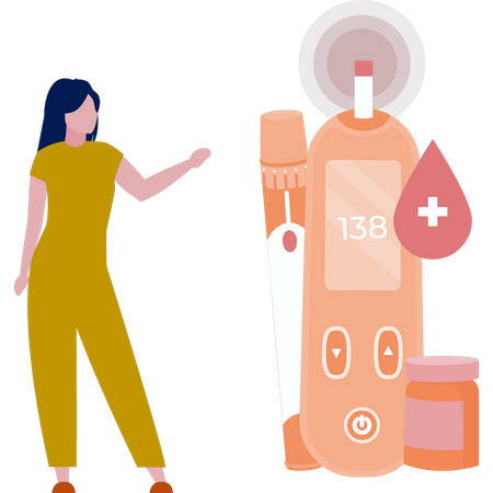 Girl presenting glucometer and insulin  Illustration
