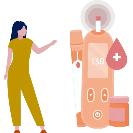 Girl presenting glucometer and insulin  Illustration
