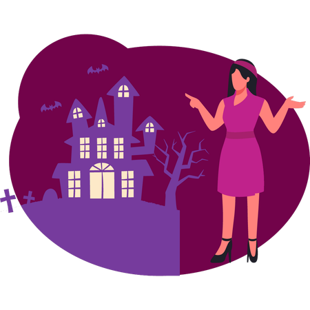 Girl presenting halloween house  Illustration