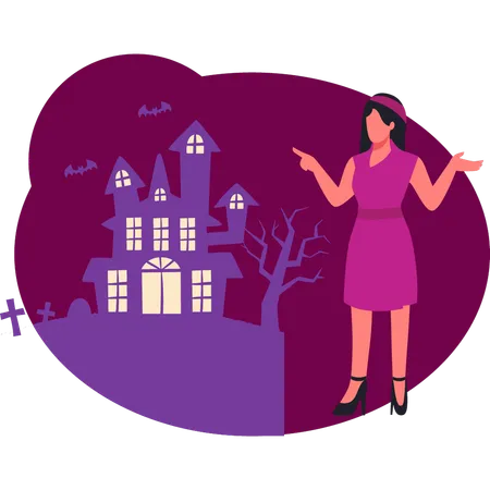 Girl presenting halloween house  Illustration