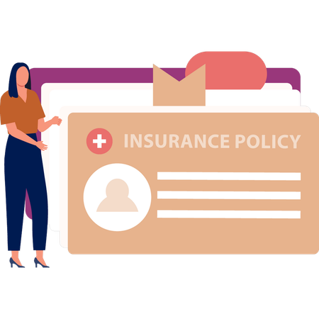 Girl presenting insurance policy card  Illustration