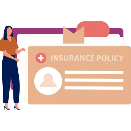 Girl presenting insurance policy card  Illustration