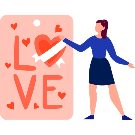 Girl presenting love tag  Illustration