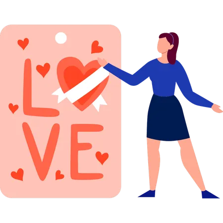 Girl presenting love tag  Illustration