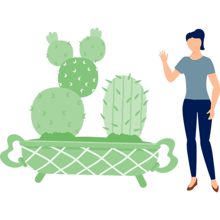 Girl presenting Mamillaria plant  Illustration