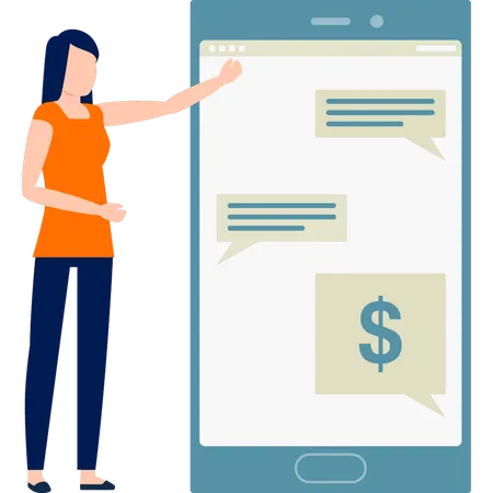 Girl presenting money notifications  Illustration