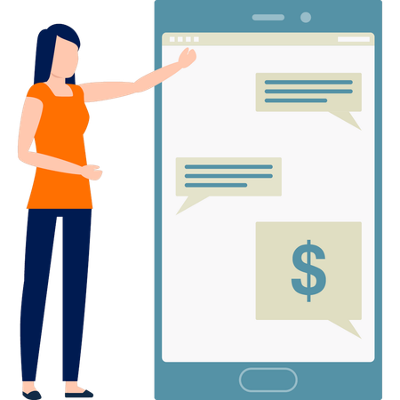 Girl presenting money notifications  Illustration