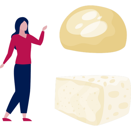 Girl  presenting organic cheese  Illustration