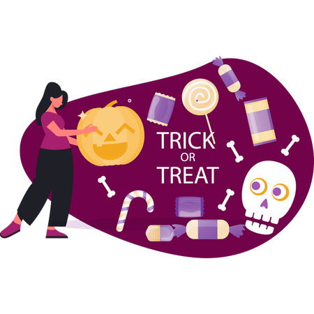 Girl presenting trick or treat halloween party  Illustration