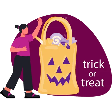 Girl presenting trick or treat  Illustration