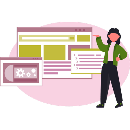 Girl presenting web processing  Illustration