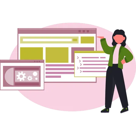 Girl presenting web processing  Illustration