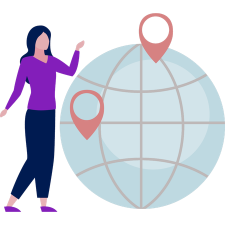 Girl presenting world navigation pins  Illustration