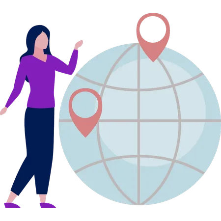 Girl presenting world navigation pins  Illustration