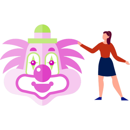 Girl presents clown face mask  Illustration