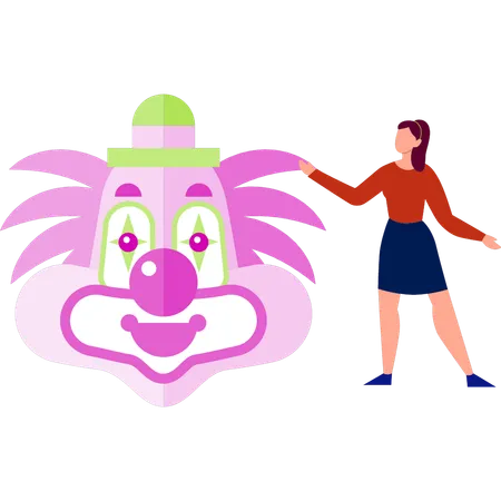 Girl presents clown face mask  Illustration