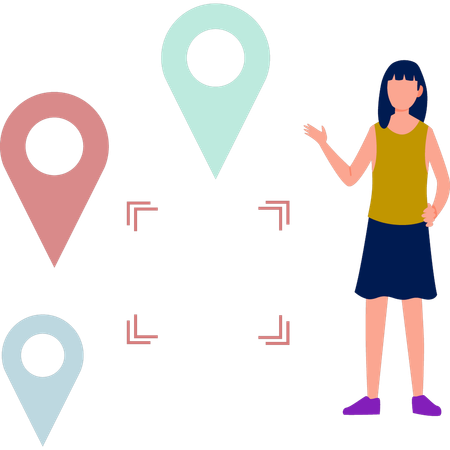 Girl presents geolocation with pins  Illustration
