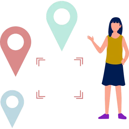 Girl presents geolocation with pins  Illustration