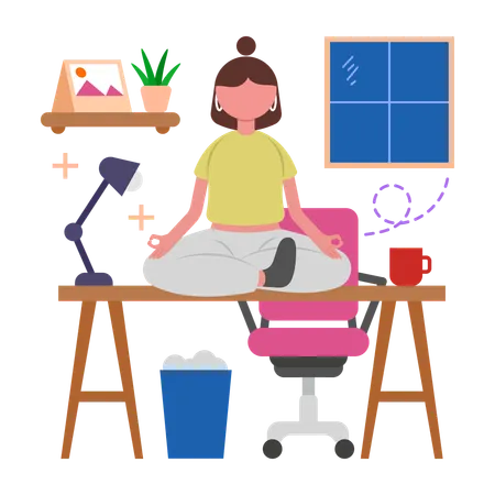 Girl Prioritise office wellness  Illustration