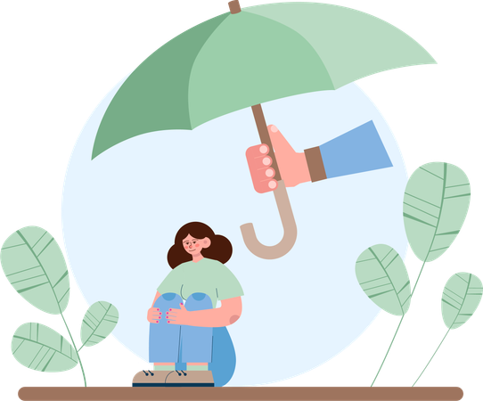 Girl protecting by umbrella  Illustration