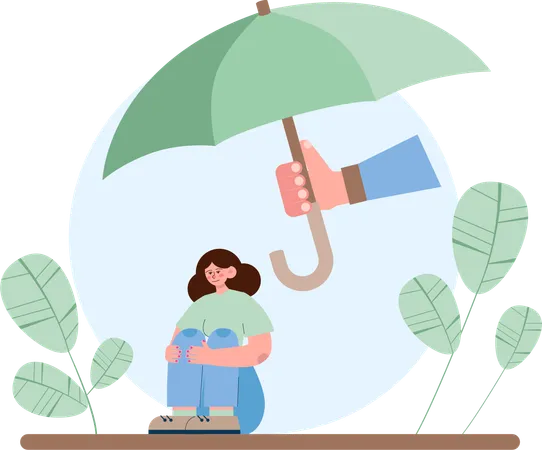 Girl protecting by umbrella  Illustration
