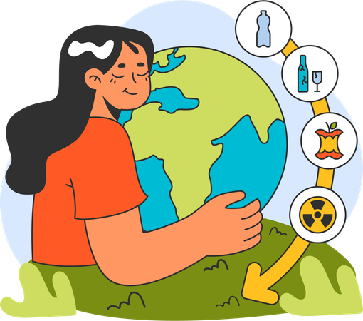 Girl protecting earth from pollution  Illustration