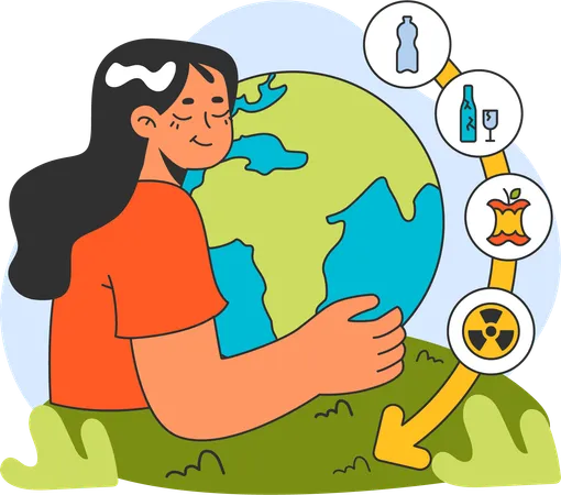 Girl protecting earth from pollution  Illustration