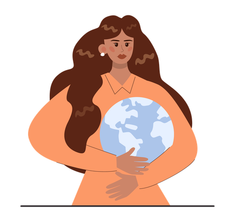 Girl protecting globe  Illustration