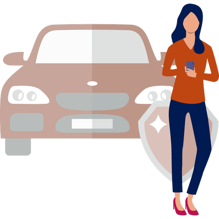 Girl protects her car from damag  Illustration