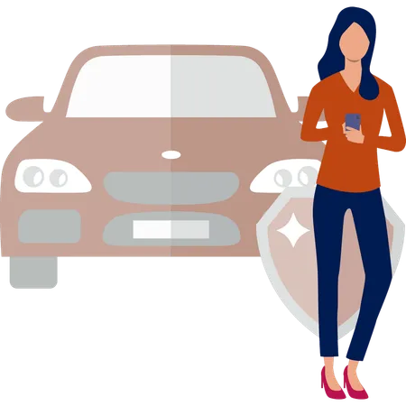 Girl protects her car from damag  Illustration