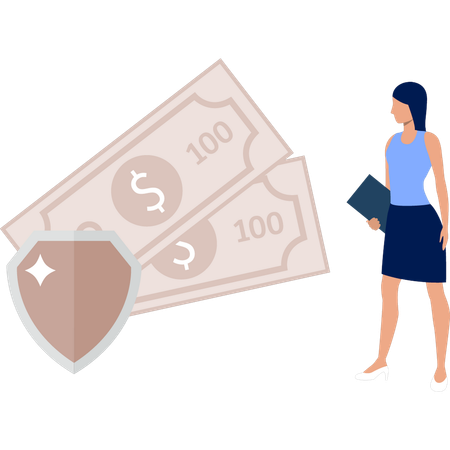 Girl protects her money  Illustration