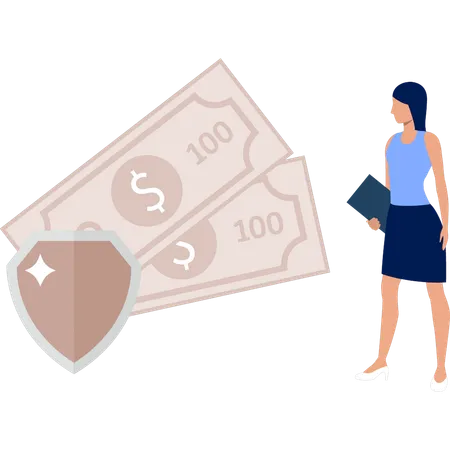 Girl protects her money  Illustration