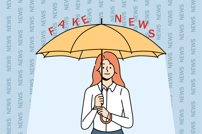 Girl protects herself from fake news  Illustration