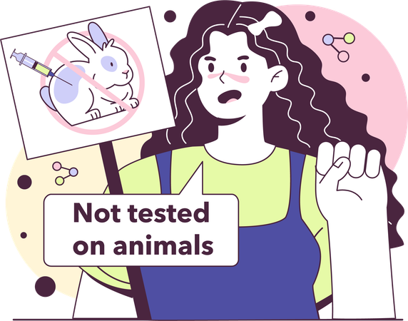 Girl protest for not tested on animals  Illustration