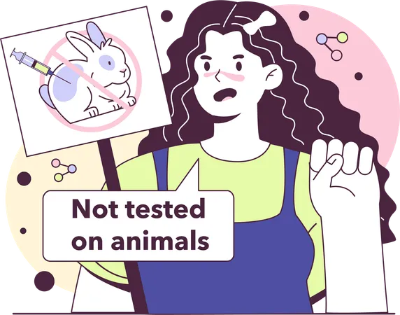 Girl protest for not tested on animals  Illustration