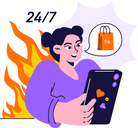 Girl provide 24 hours customer service  Illustration