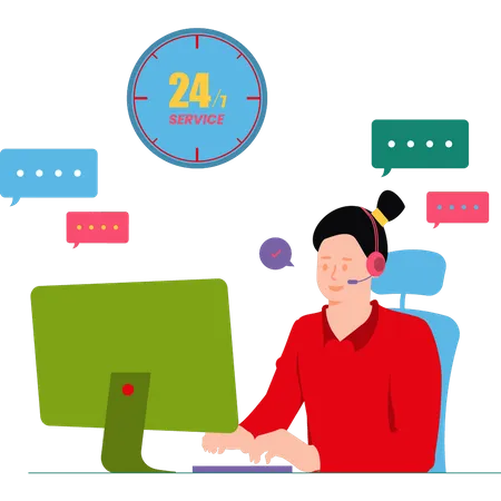 The Girl Is Providing 24 Hours Customer Service Illustration