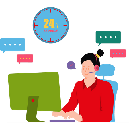 Girl providing 24 hours customer service  Illustration