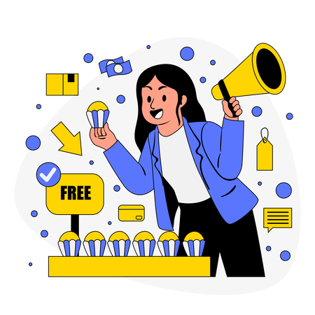 Girl providing Sampling & Free Trial  Illustration