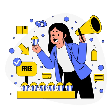Girl providing Sampling & Free Trial  Illustration