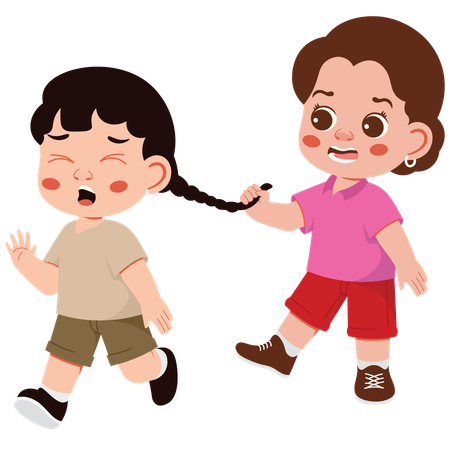 Girl Pulling Friends Hair  Illustration