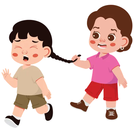 Girl Pulling Friends Hair  Illustration