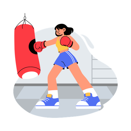 Girl Punching Boxing Bag  Illustration