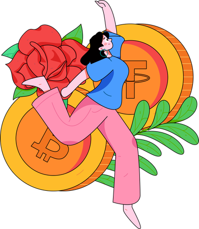 Girl purchase Bitcoin using USDT  Illustration