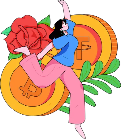 Girl purchase Bitcoin using USDT  Illustration