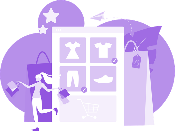 Girl Purchase Clothes From Shopping App  Illustration