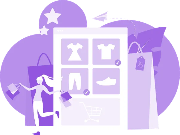 Girl Purchase Clothes From Shopping App  Illustration